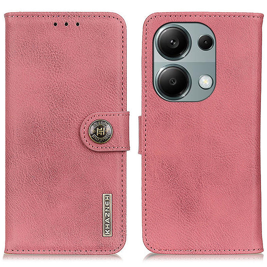KHAZNEH For Xiaomi Redmi Note 13 Pro 4G / Poco M6 Pro 4G Wallet Case Cowhide Texture Leather Phone Cover - Pink