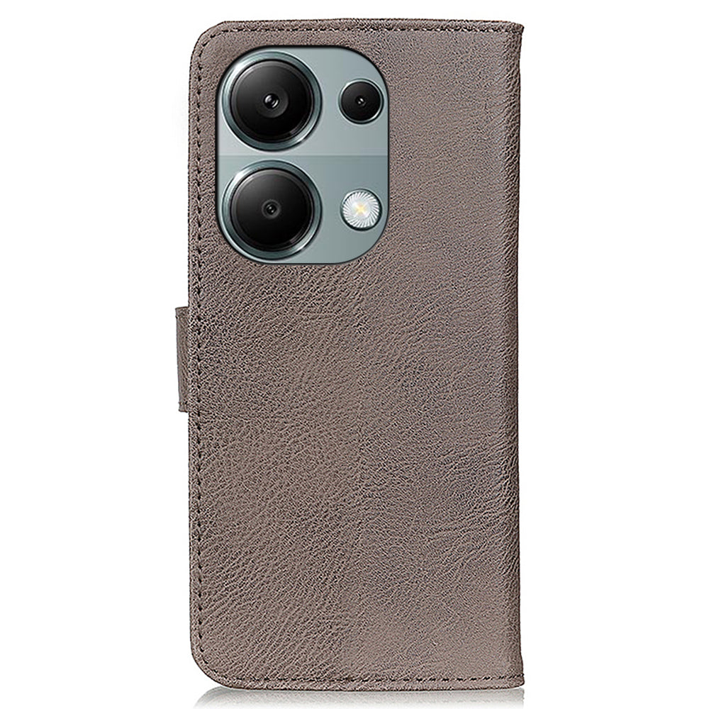 KHAZNEH For Xiaomi Redmi Note 13 Pro 4G / Poco M6 Pro 4G Wallet Case Cowhide Texture Leather Phone Cover - Khaki