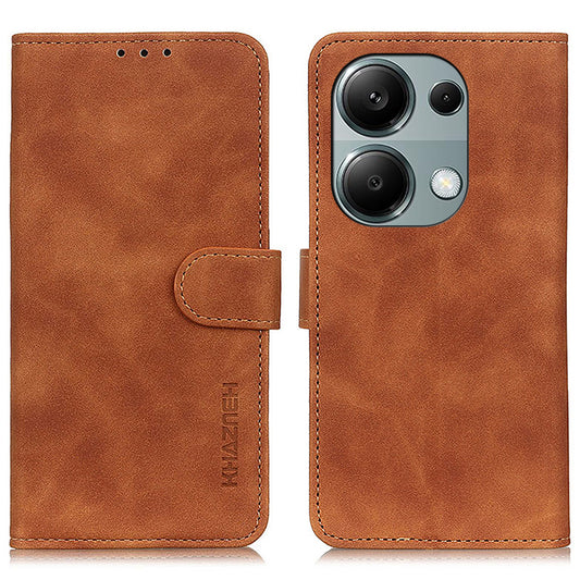 KHAZNEH For Xiaomi Redmi Note 13 Pro 4G / Poco M6 Pro 4G Phone Case Retro PU Leather Flip Cover - Brown