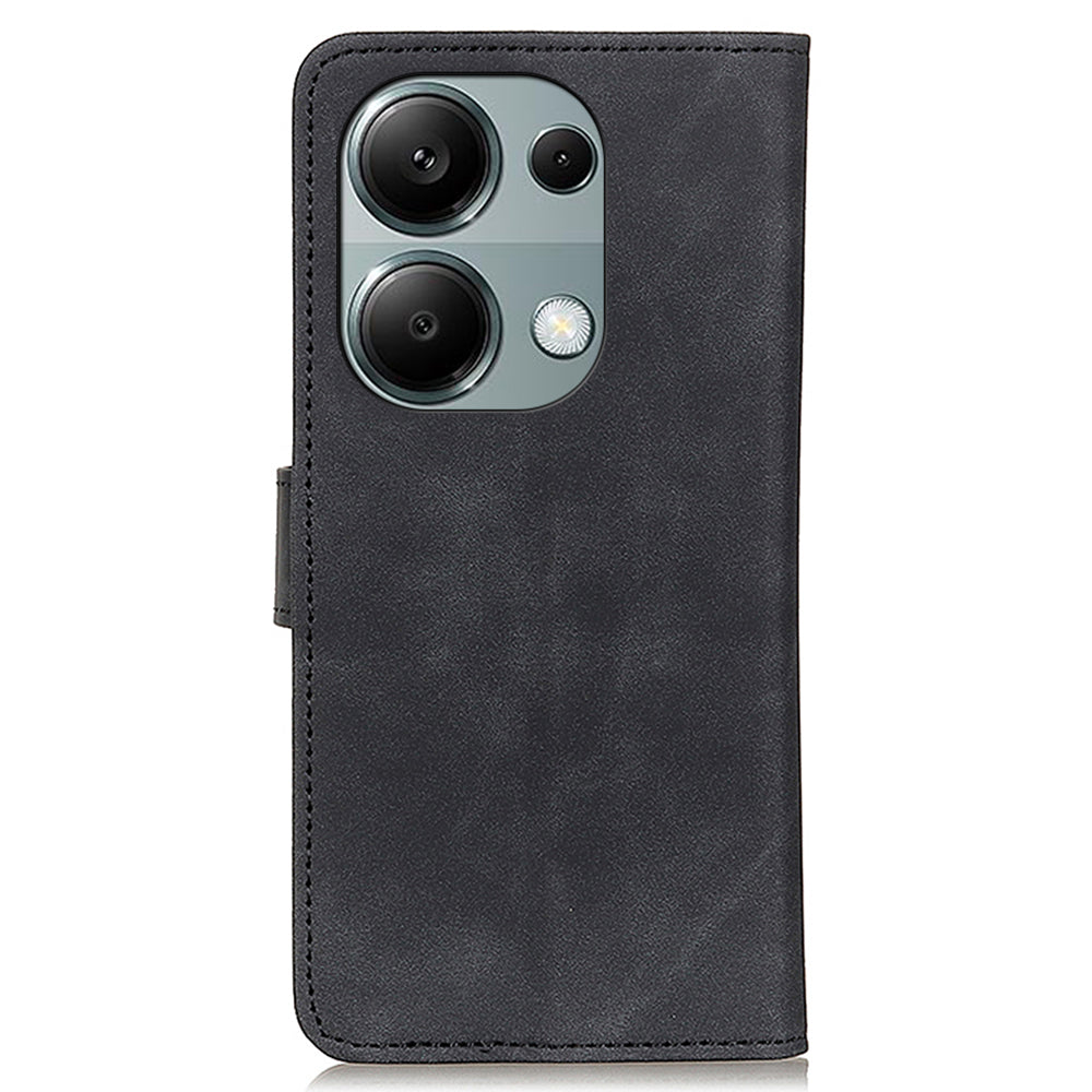 KHAZNEH For Xiaomi Redmi Note 13 Pro 4G / Poco M6 Pro 4G Phone Case Retro PU Leather Flip Cover - Black