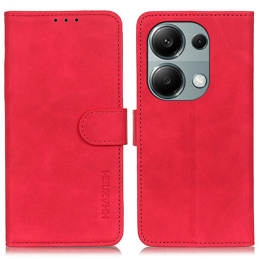 KHAZNEH For Xiaomi Redmi Note 13 Pro 4G / Poco M6 Pro 4G Phone Case Retro PU Leather Flip Cover - Red