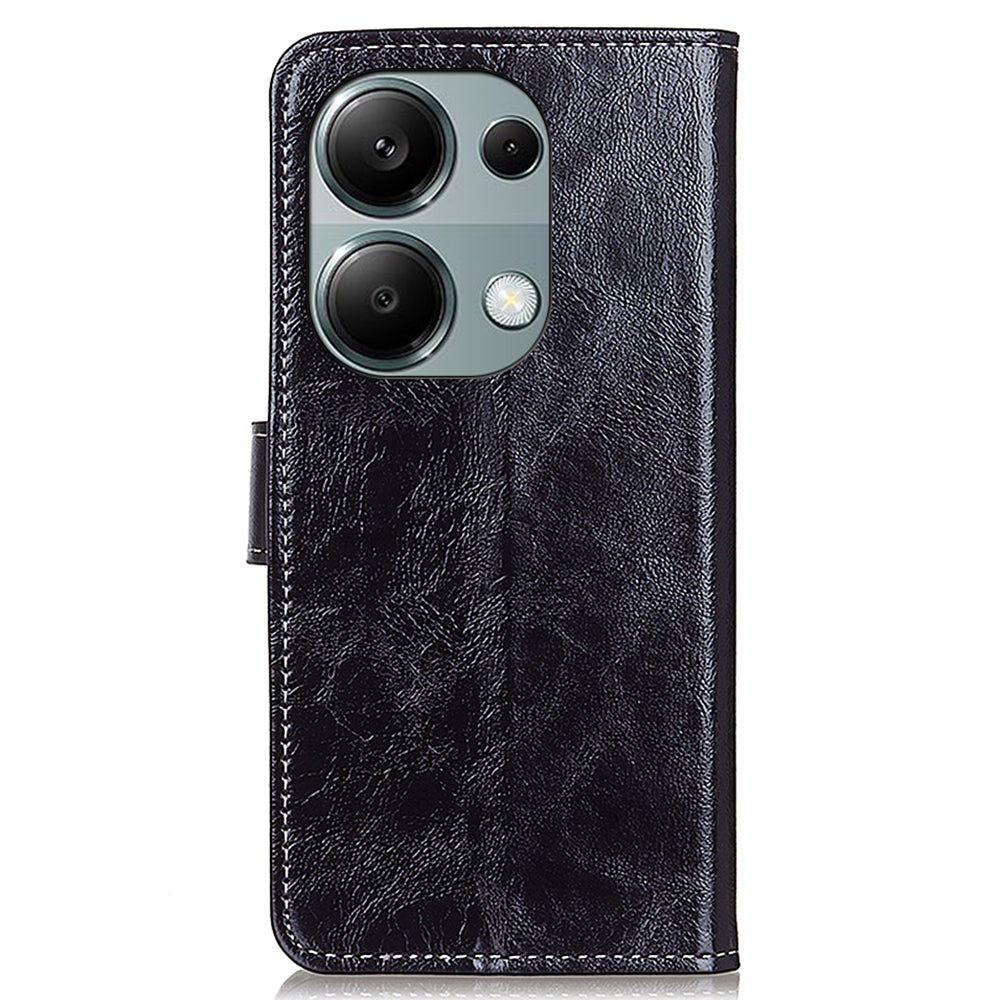 For Xiaomi Redmi Note 13 Pro 4G / Poco M6 Pro 4G Wallet Phone Case Retro Crazy Horse Texture PU Leather Cover - Black