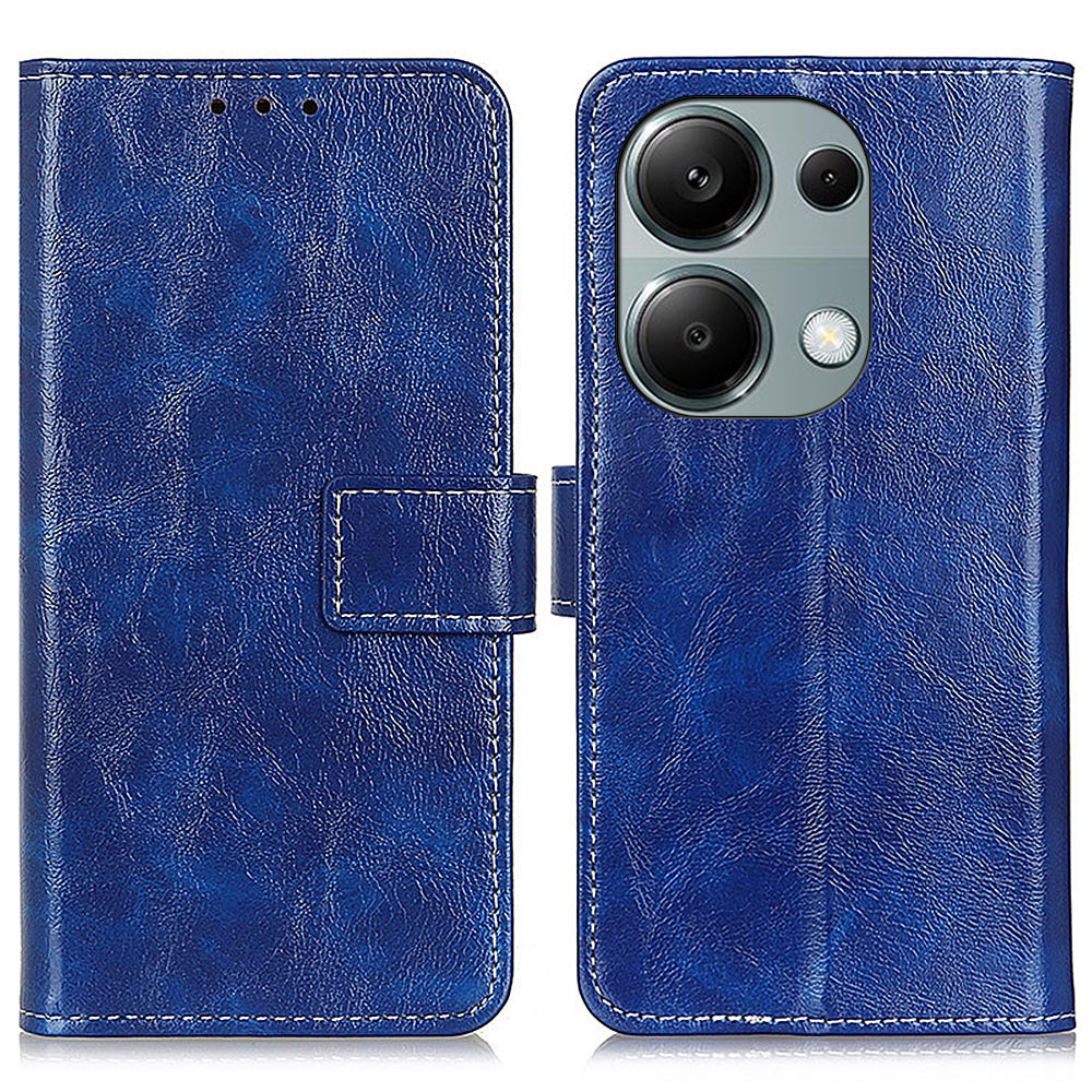 For Xiaomi Redmi Note 13 Pro 4G / Poco M6 Pro 4G Wallet Phone Case Retro Crazy Horse Texture PU Leather Cover - Blue
