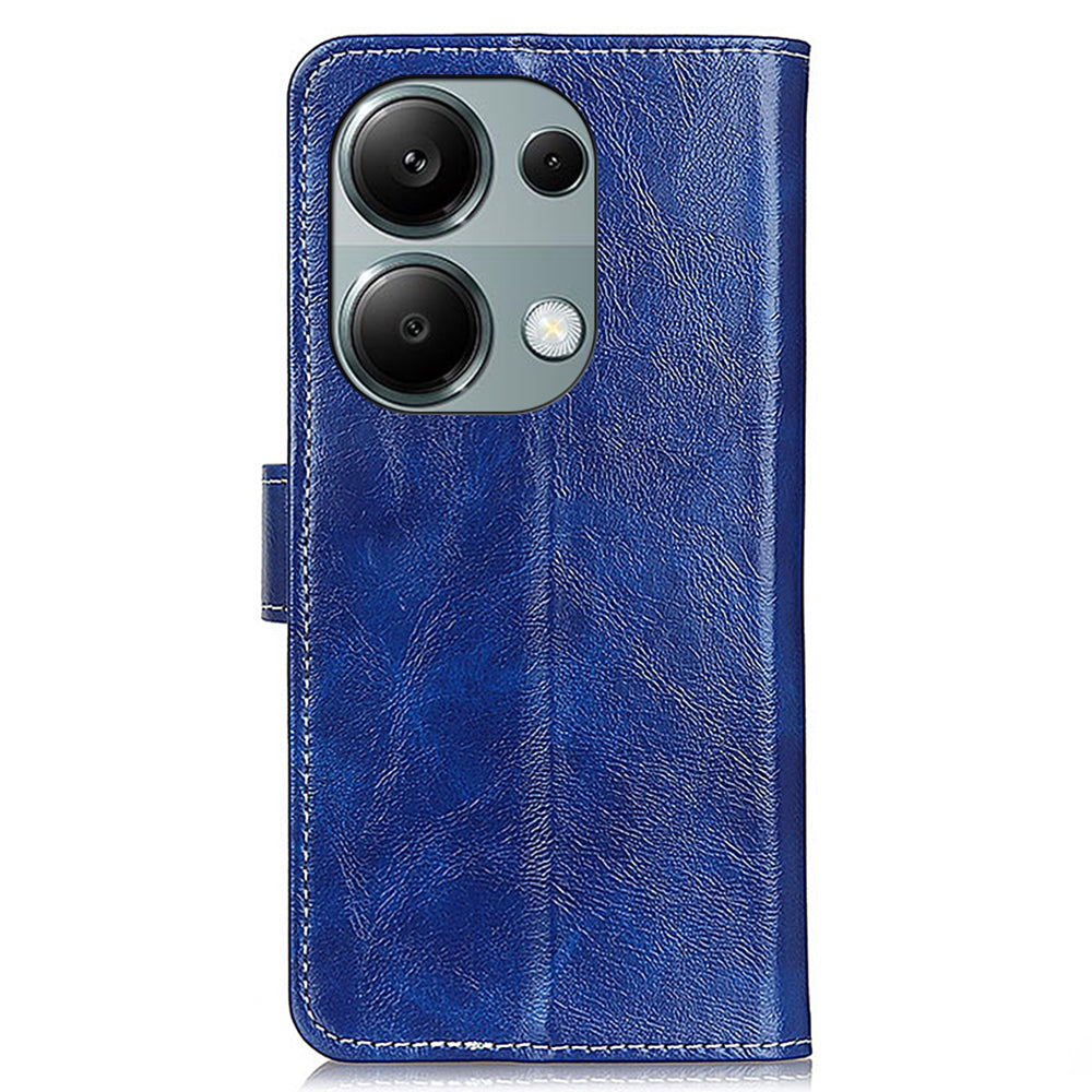 For Xiaomi Redmi Note 13 Pro 4G / Poco M6 Pro 4G Wallet Phone Case Retro Crazy Horse Texture PU Leather Cover - Blue