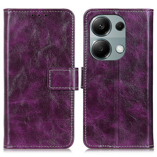 For Xiaomi Redmi Note 13 Pro 4G / Poco M6 Pro 4G Wallet Phone Case Retro Crazy Horse Texture PU Leather Cover - Purple
