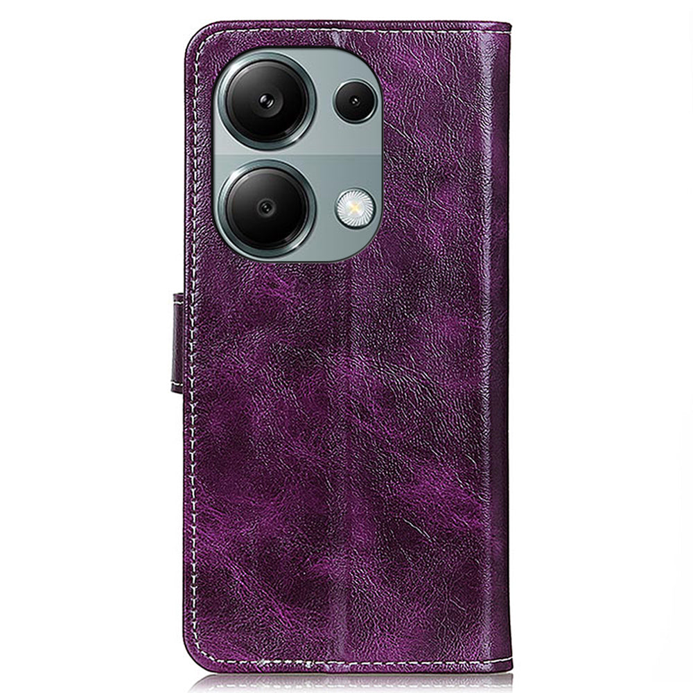 For Xiaomi Redmi Note 13 Pro 4G / Poco M6 Pro 4G Wallet Phone Case Retro Crazy Horse Texture PU Leather Cover - Purple