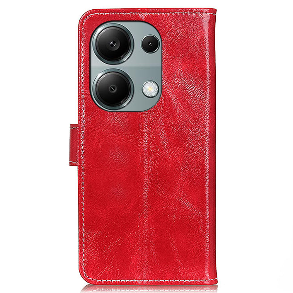 For Xiaomi Redmi Note 13 Pro 4G / Poco M6 Pro 4G Wallet Phone Case Retro Crazy Horse Texture PU Leather Cover - Red