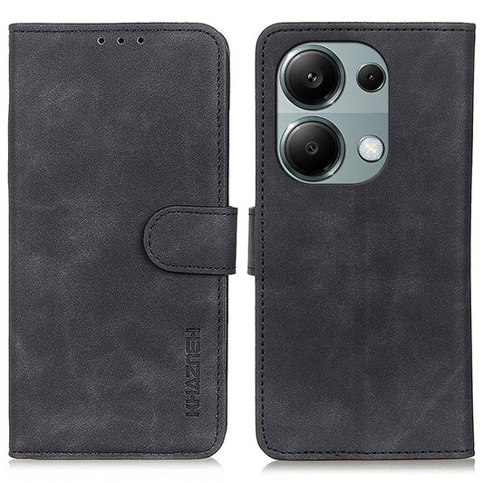 KHAZNEH For Xiaomi Redmi Note 13 4G Case Retro PU Leather Wallet Phone Cover - Black