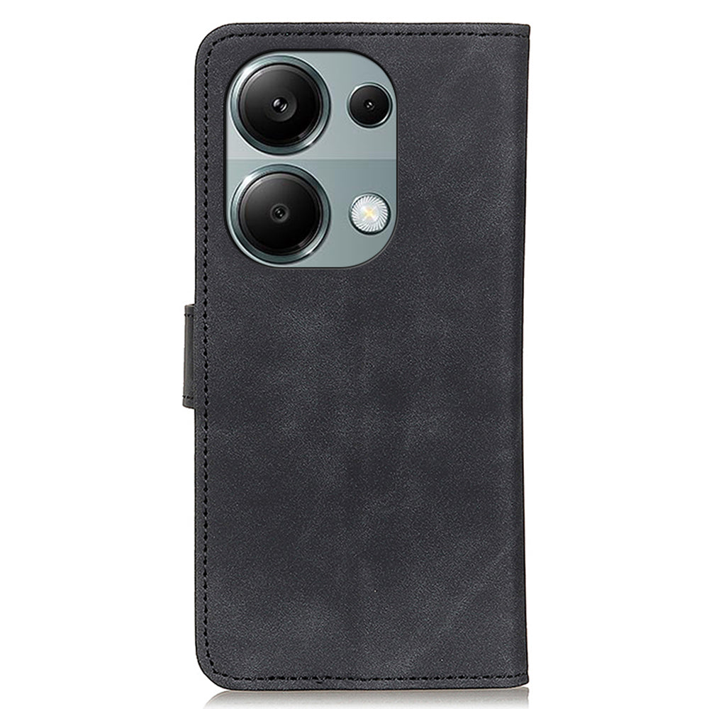 KHAZNEH For Xiaomi Redmi Note 13 4G Case Retro PU Leather Wallet Phone Cover - Black