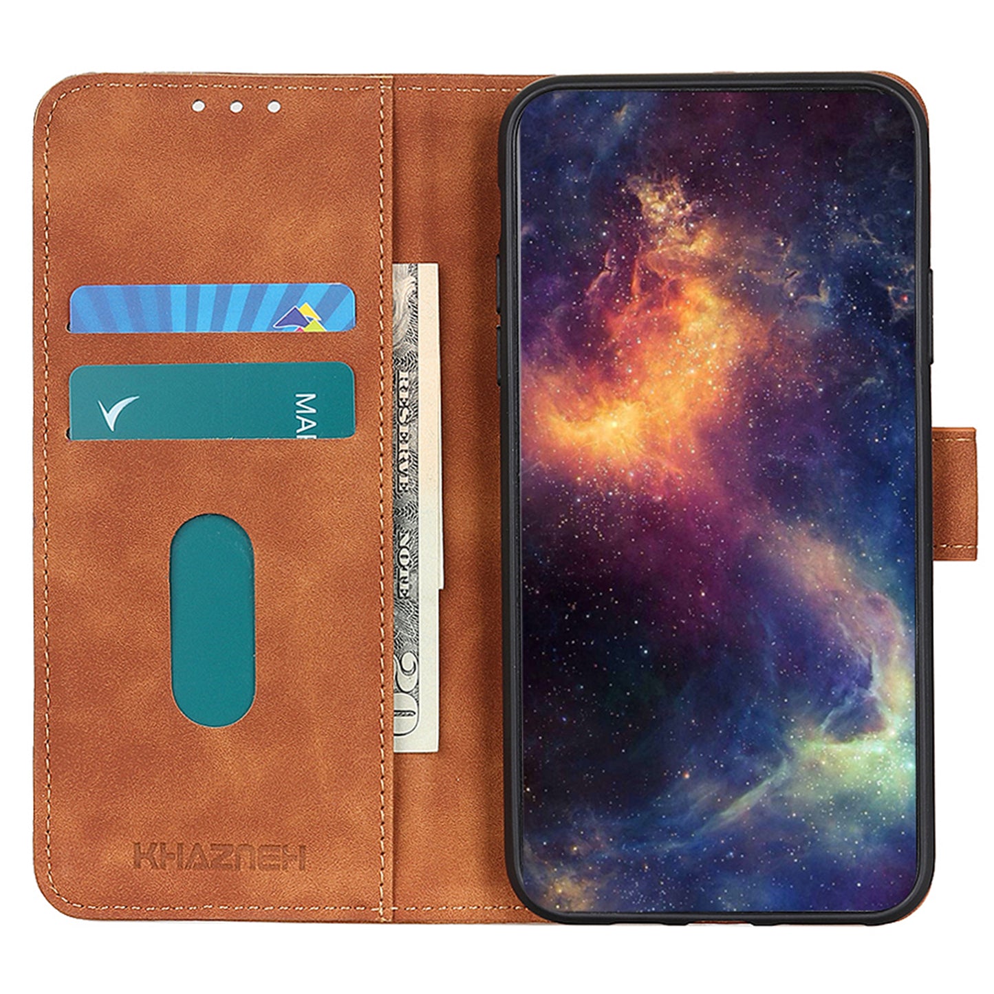 KHAZNEH For Xiaomi Redmi Note 13 4G Case Retro PU Leather Wallet Phone Cover - Brown
