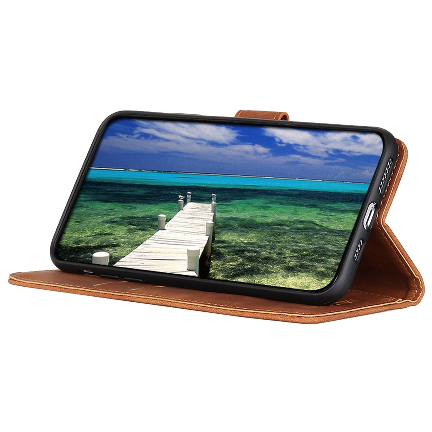 KHAZNEH For Xiaomi Redmi Note 13 4G Case Retro PU Leather Wallet Phone Cover - Brown