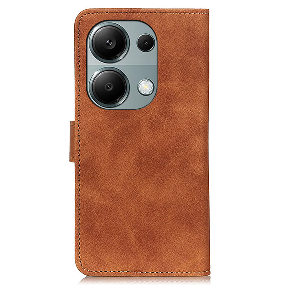 KHAZNEH For Xiaomi Redmi Note 13 4G Case Retro PU Leather Wallet Phone Cover - Brown