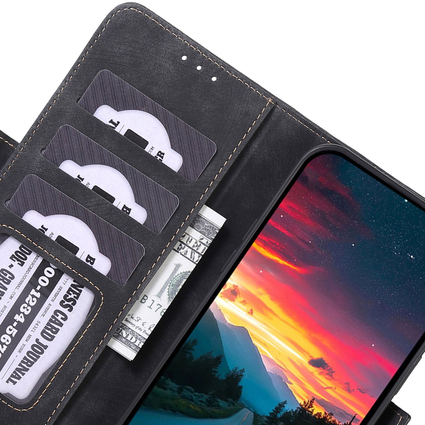 ABEEL For Xiaomi Redmi Note 13 4G Case Retro Texture Leather Cell Phone Cover with Wallet - Black