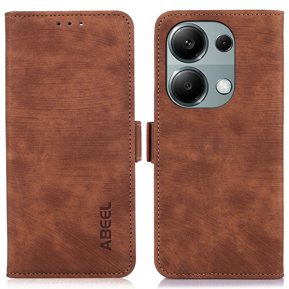 ABEEL For Xiaomi Redmi Note 13 4G Case Retro Texture Leather Cell Phone Cover with Wallet - Brown