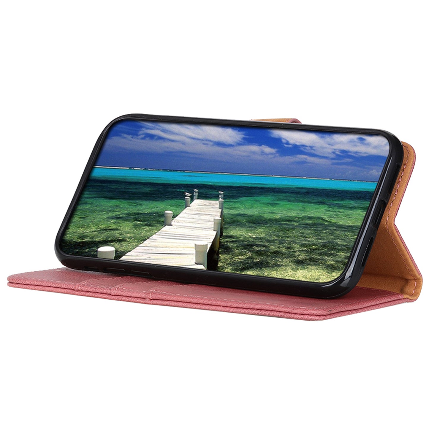 KHAZNEH For Xiaomi Redmi Note 13 4G Case Cowhide Texture Anti-scratch Leather Stand Phone Cover - Pink