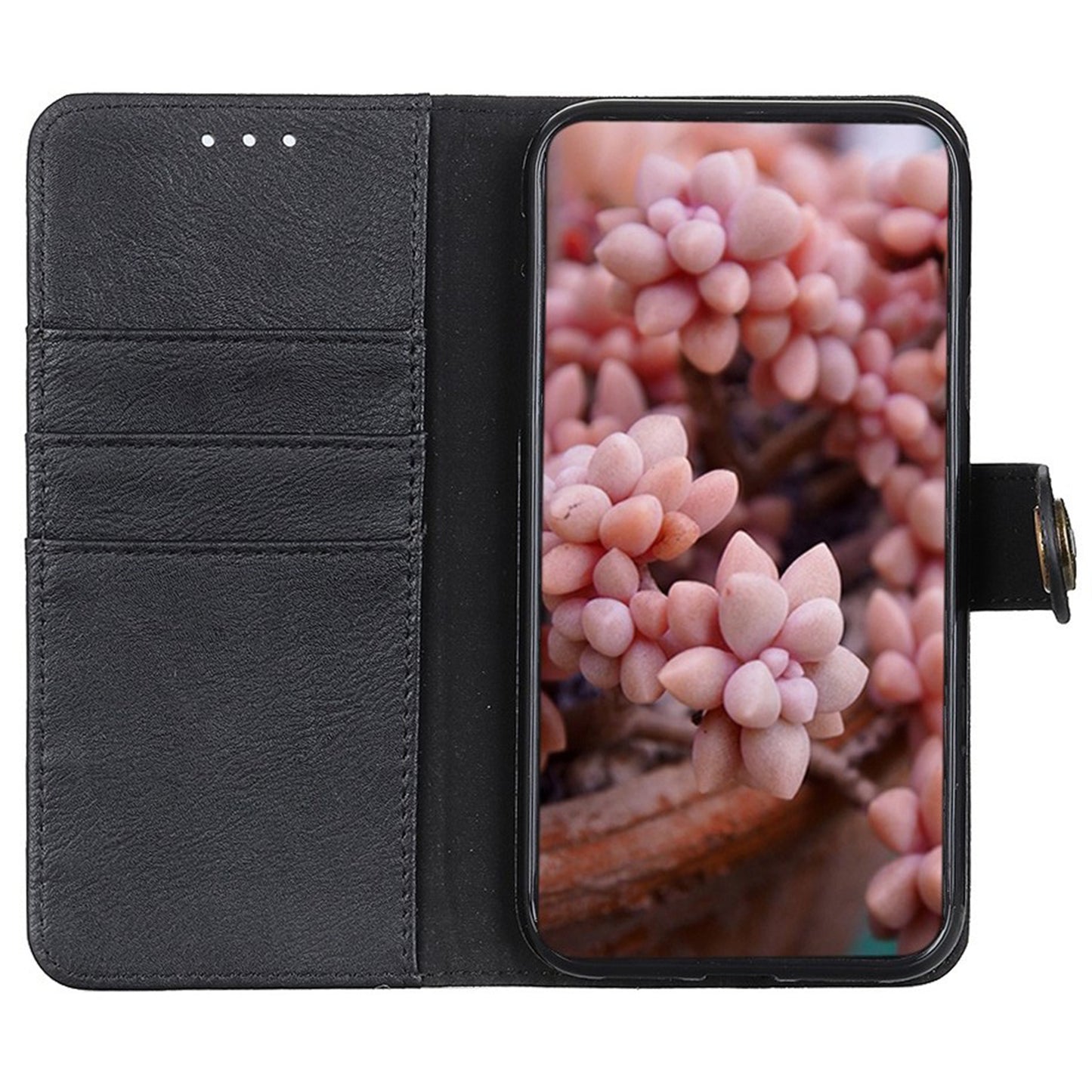 KHAZNEH For Xiaomi Redmi Note 13 4G Case Cowhide Texture Anti-scratch Leather Stand Phone Cover - Black