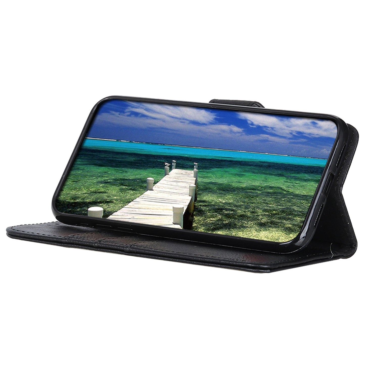 KHAZNEH For Xiaomi Redmi Note 13 4G Case Cowhide Texture Anti-scratch Leather Stand Phone Cover - Black