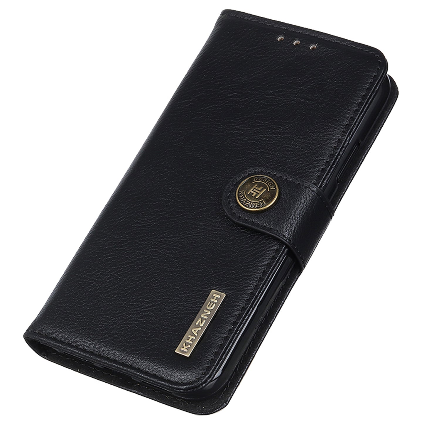 KHAZNEH For Xiaomi Redmi Note 13 4G Case Cowhide Texture Anti-scratch Leather Stand Phone Cover - Black