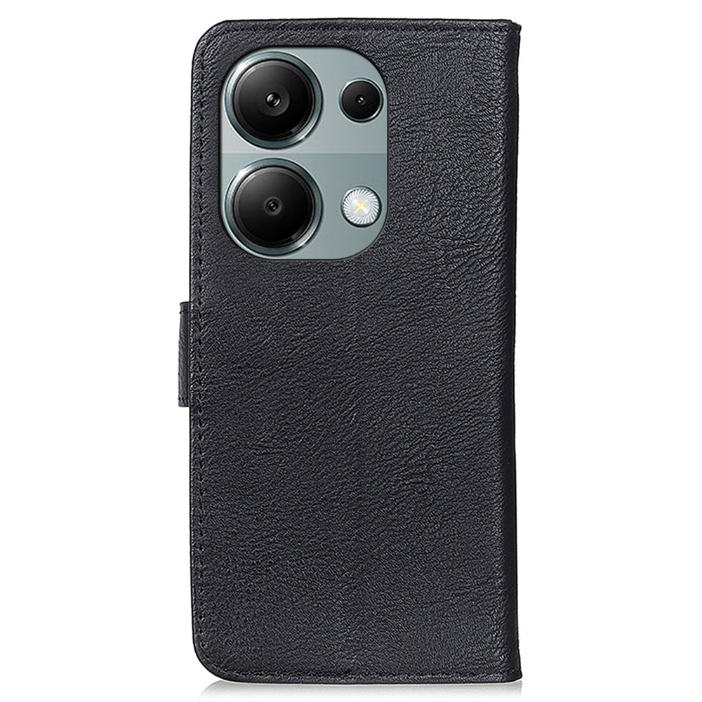 KHAZNEH For Xiaomi Redmi Note 13 4G Case Cowhide Texture Anti-scratch Leather Stand Phone Cover - Black