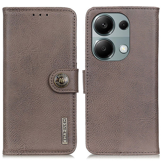 KHAZNEH For Xiaomi Redmi Note 13 4G Case Cowhide Texture Anti-scratch Leather Stand Phone Cover - Khaki