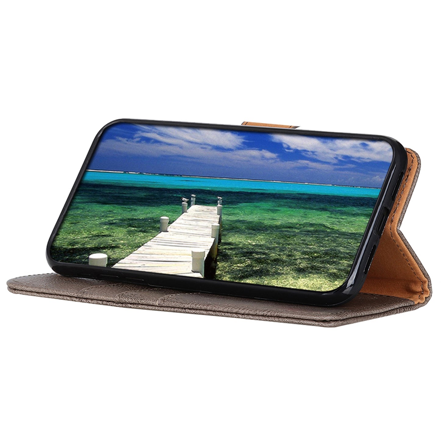 KHAZNEH For Xiaomi Redmi Note 13 4G Case Cowhide Texture Anti-scratch Leather Stand Phone Cover - Khaki