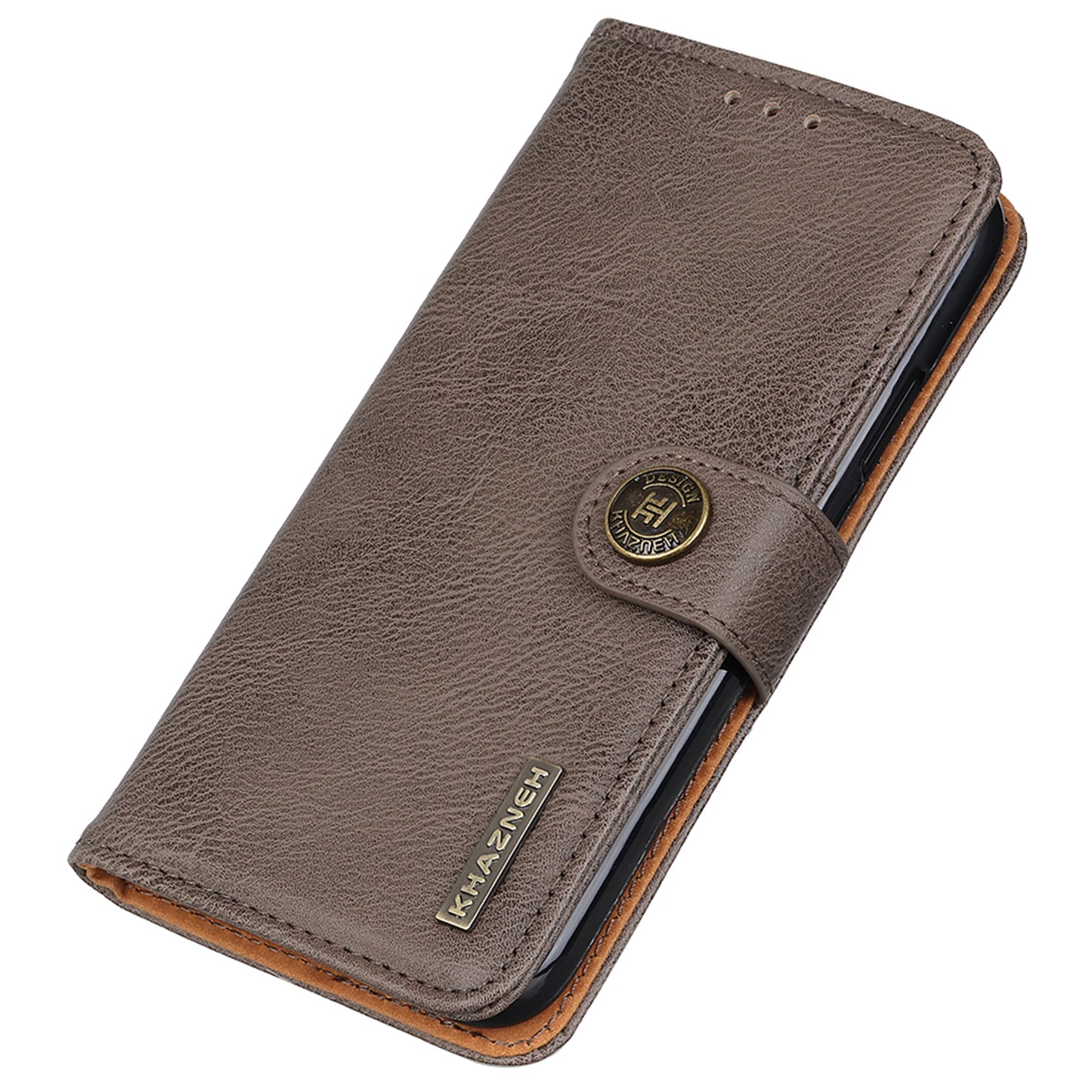KHAZNEH For Xiaomi Redmi Note 13 4G Case Cowhide Texture Anti-scratch Leather Stand Phone Cover - Khaki