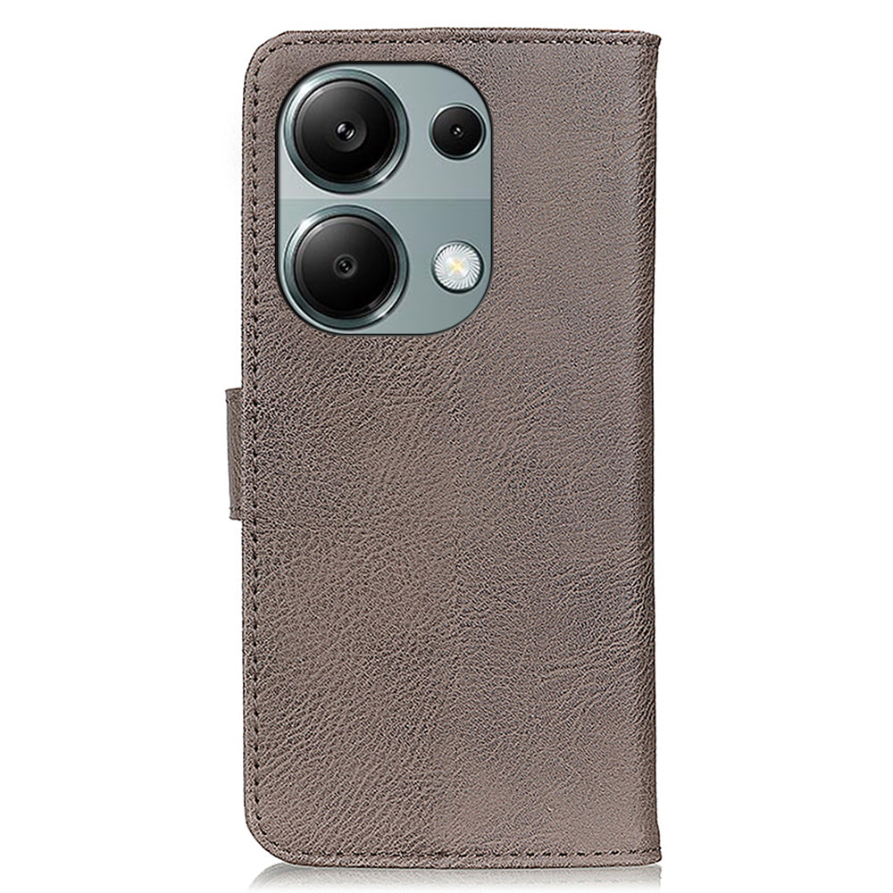KHAZNEH For Xiaomi Redmi Note 13 4G Case Cowhide Texture Anti-scratch Leather Stand Phone Cover - Khaki