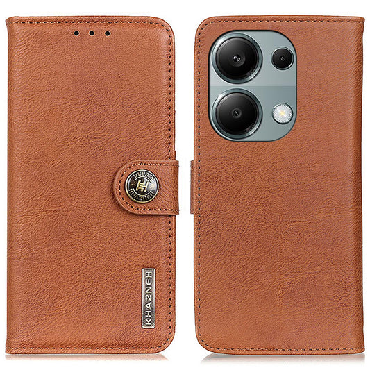 KHAZNEH For Xiaomi Redmi Note 13 4G Case Cowhide Texture Anti-scratch Leather Stand Phone Cover - Brown