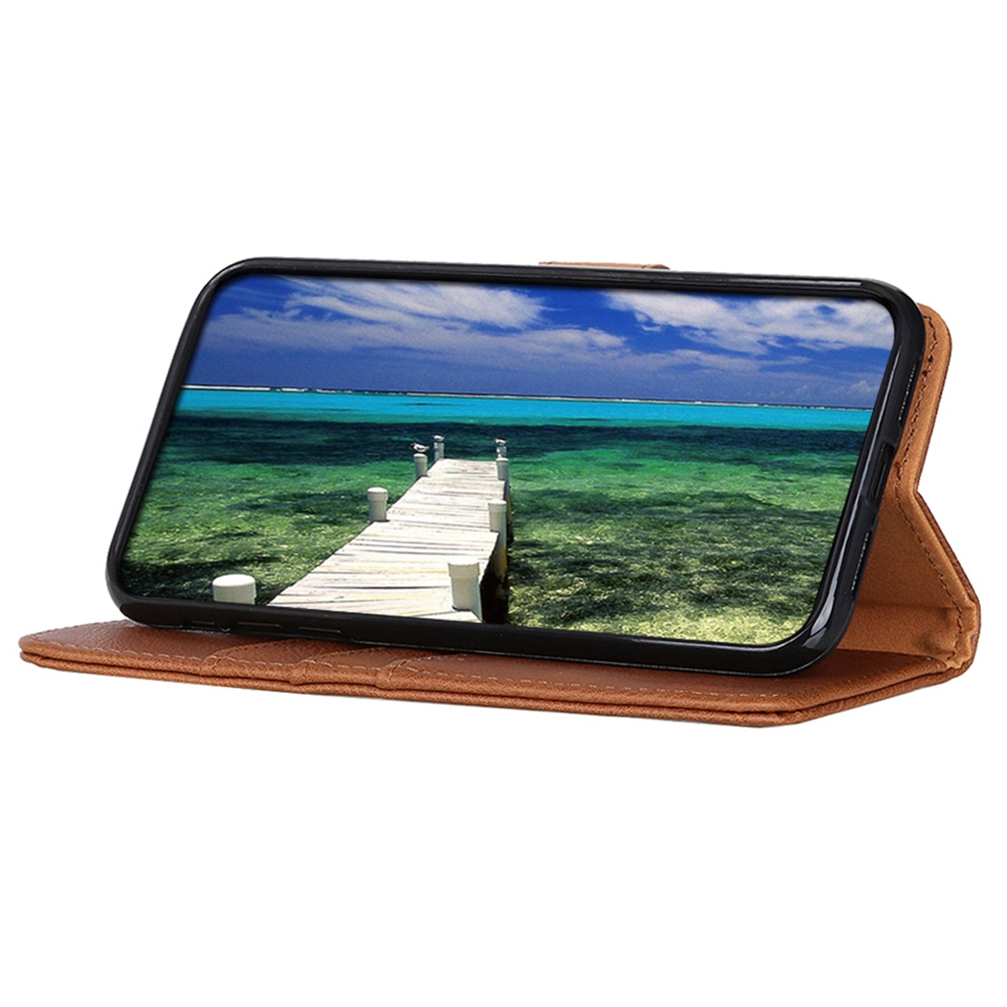 KHAZNEH For Xiaomi Redmi Note 13 4G Case Cowhide Texture Anti-scratch Leather Stand Phone Cover - Brown