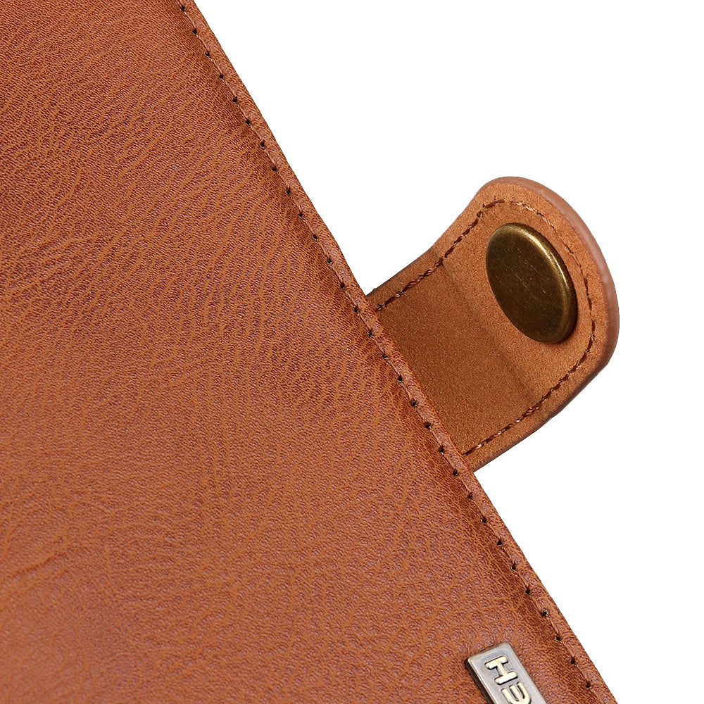 KHAZNEH For Xiaomi Redmi Note 13 4G Case Cowhide Texture Anti-scratch Leather Stand Phone Cover - Brown