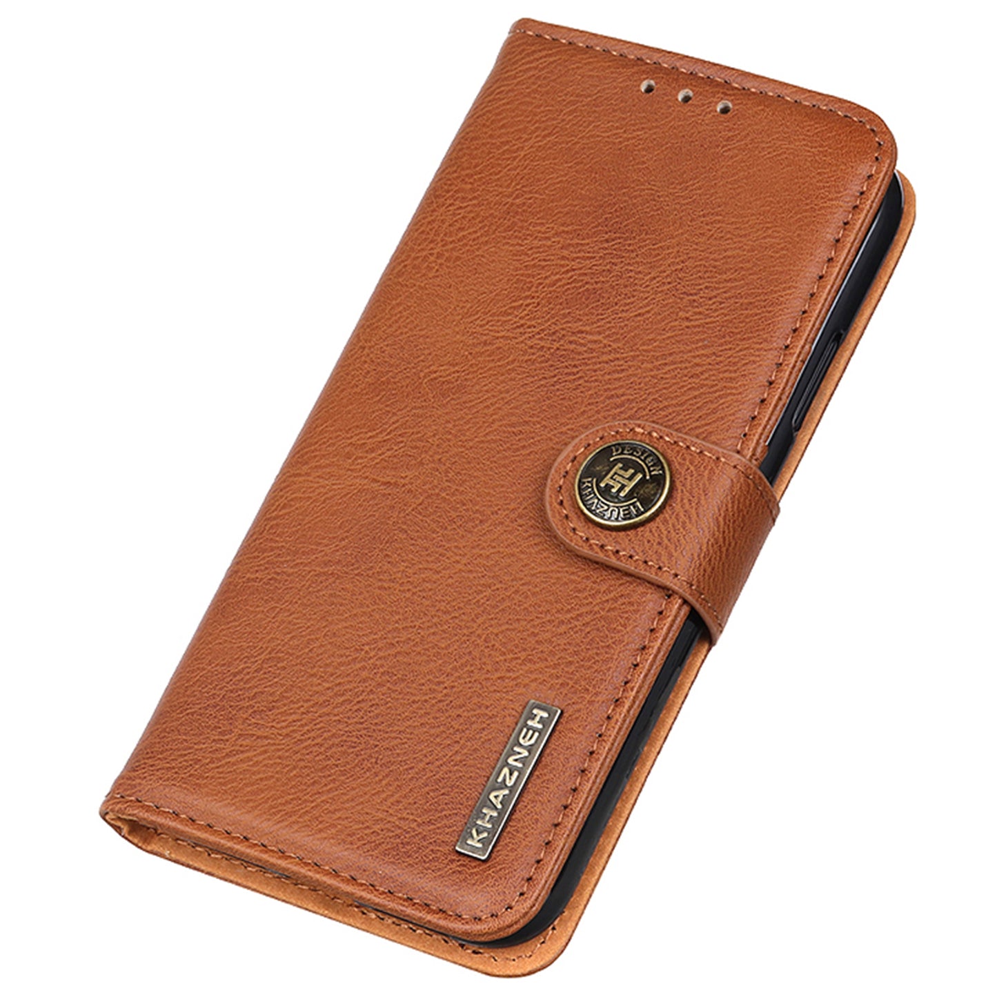KHAZNEH For Xiaomi Redmi Note 13 4G Case Cowhide Texture Anti-scratch Leather Stand Phone Cover - Brown