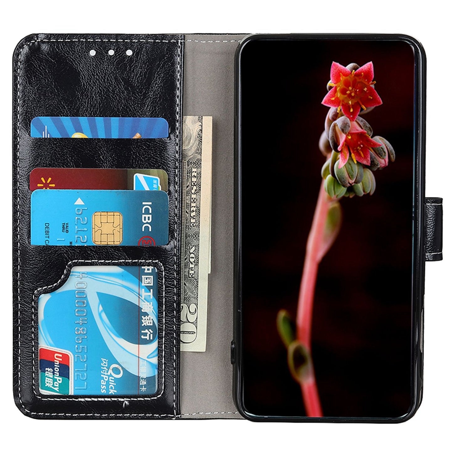 For Xiaomi Redmi Note 13 4G Case Retro PU Leather Wallet Stand Drop Resistant Phone Cover - Black