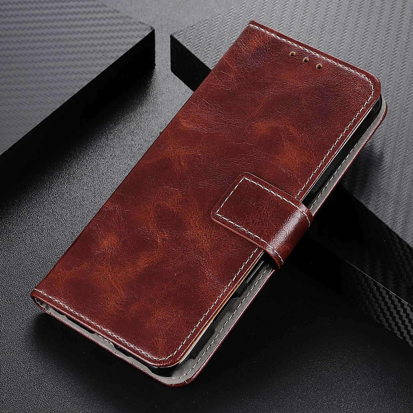 For Xiaomi Redmi Note 13 4G Case Retro PU Leather Wallet Stand Drop Resistant Phone Cover - Brown
