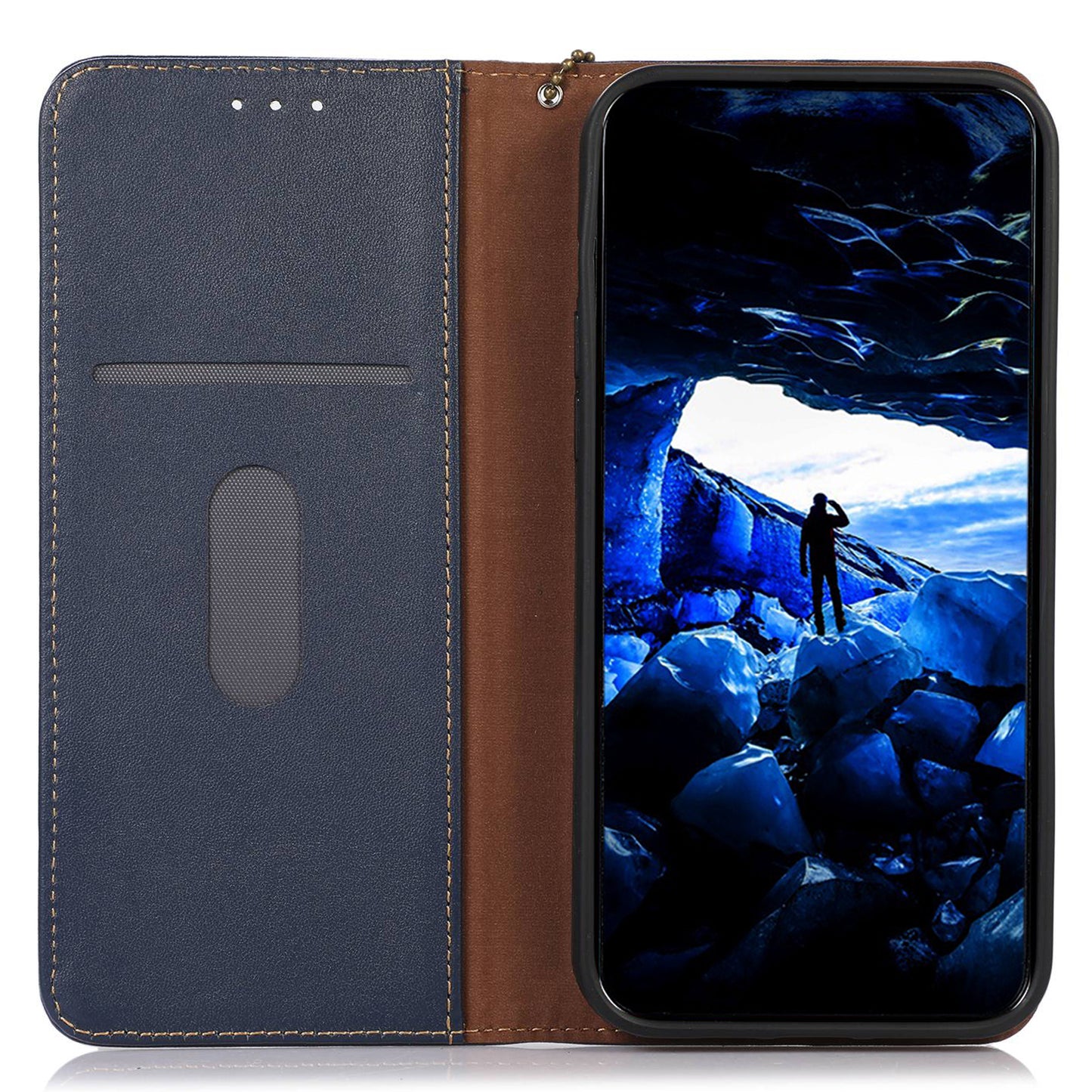 KHAZNEH For Xiaomi Redmi Note 13 Pro 4G / Poco M6 Pro 4G Phone Case Nappa Texture Genuine Cow Leather Cover - Blue