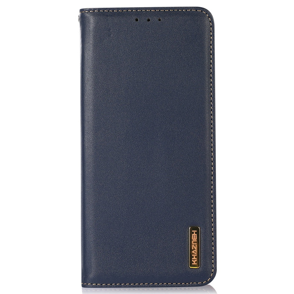 KHAZNEH For Xiaomi Redmi Note 13 Pro 4G / Poco M6 Pro 4G Phone Case Nappa Texture Genuine Cow Leather Cover - Blue