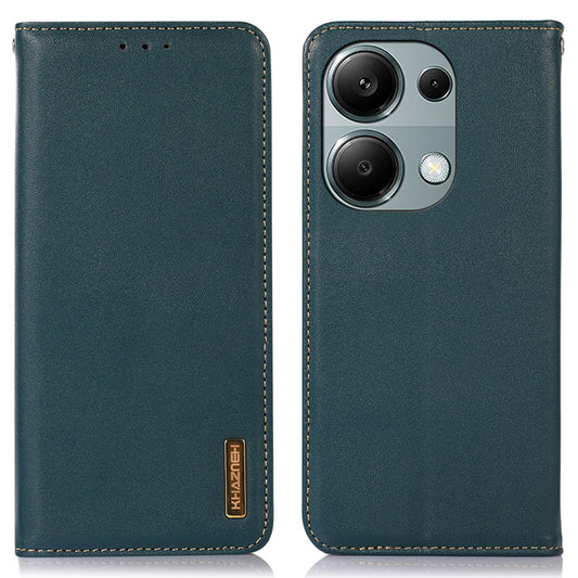 KHAZNEH For Xiaomi Redmi Note 13 Pro 4G / Poco M6 Pro 4G Phone Case Nappa Texture Genuine Cow Leather Cover - Green