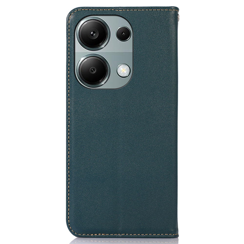 KHAZNEH For Xiaomi Redmi Note 13 Pro 4G / Poco M6 Pro 4G Phone Case Nappa Texture Genuine Cow Leather Cover - Green