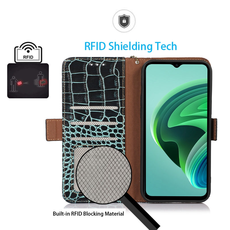 For Xiaomi Redmi Note 13 Pro 4G / Poco M6 Pro 4G Genuine Cow Leather Case RFID Blocking Phone Cover - Green