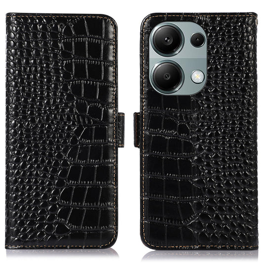 For Xiaomi Redmi Note 13 Pro 4G / Poco M6 Pro 4G Genuine Cow Leather Case RFID Blocking Phone Cover - Black