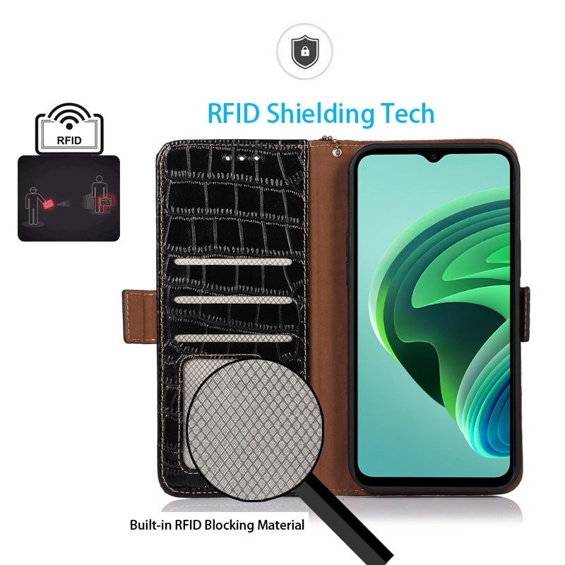 For Xiaomi Redmi Note 13 Pro 4G / Poco M6 Pro 4G Genuine Cow Leather Case RFID Blocking Phone Cover - Black