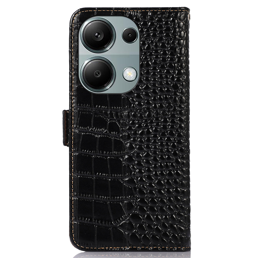 For Xiaomi Redmi Note 13 Pro 4G / Poco M6 Pro 4G Genuine Cow Leather Case RFID Blocking Phone Cover - Black