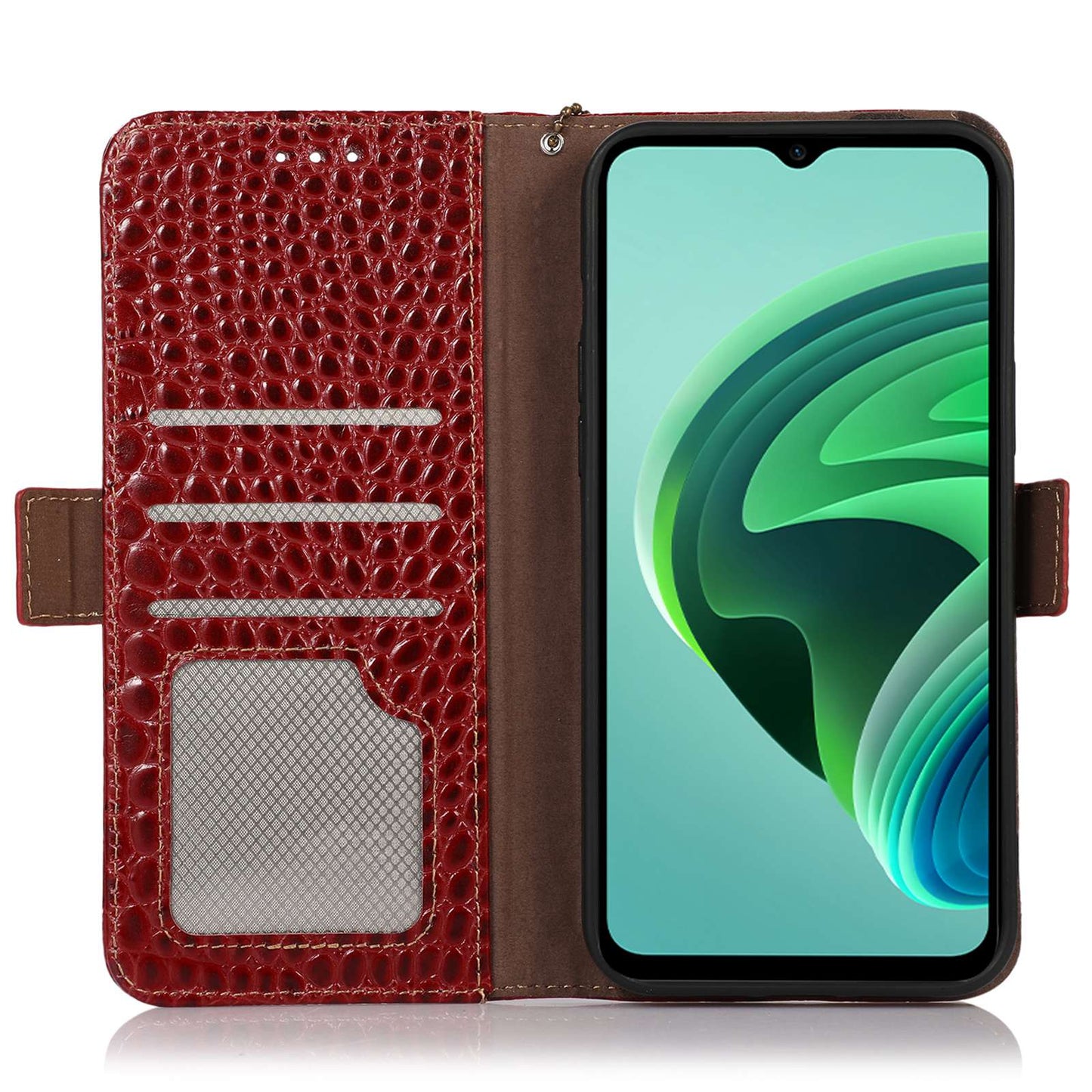 For Xiaomi Redmi Note 13 Pro 4G / Poco M6 Pro 4G Genuine Cow Leather Case RFID Blocking Phone Cover - Red