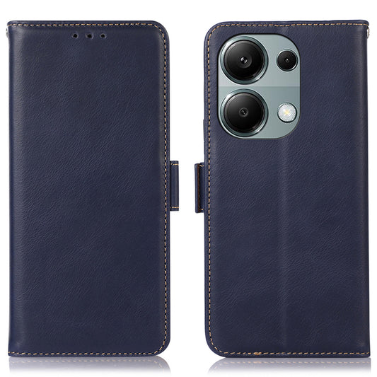 For Xiaomi Redmi Note 13 Pro 4G / Poco M6 Pro 4G Cover Genuine Cow Leather RFID Blocking Wallet Phone Case - Blue
