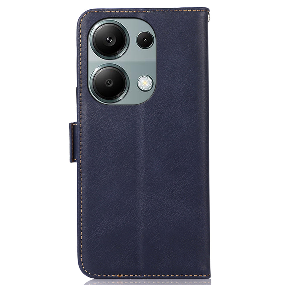 For Xiaomi Redmi Note 13 Pro 4G / Poco M6 Pro 4G Cover Genuine Cow Leather RFID Blocking Wallet Phone Case - Blue