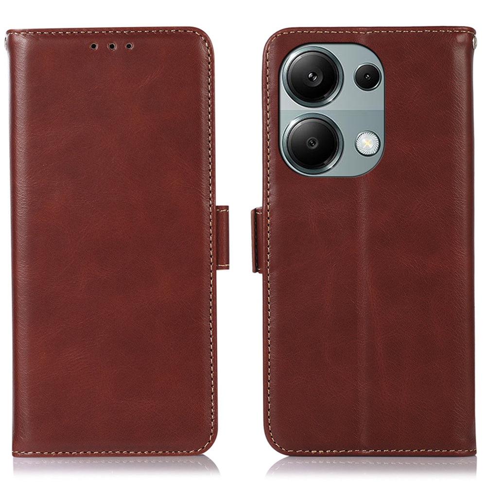 For Xiaomi Redmi Note 13 Pro 4G / Poco M6 Pro 4G Cover Genuine Cow Leather RFID Blocking Wallet Phone Case - Brown