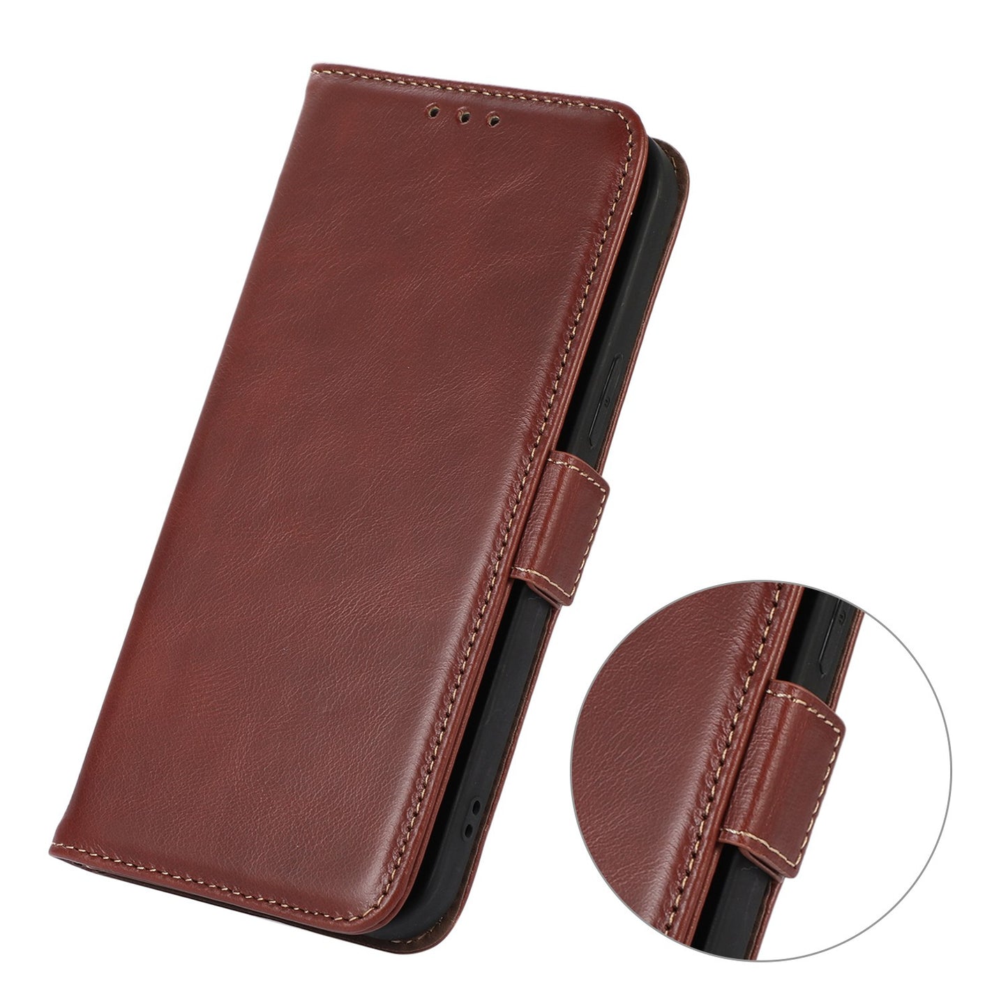 For Xiaomi Redmi Note 13 Pro 4G / Poco M6 Pro 4G Cover Genuine Cow Leather RFID Blocking Wallet Phone Case - Brown