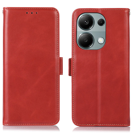For Xiaomi Redmi Note 13 Pro 4G / Poco M6 Pro 4G Cover Genuine Cow Leather RFID Blocking Wallet Phone Case - Red