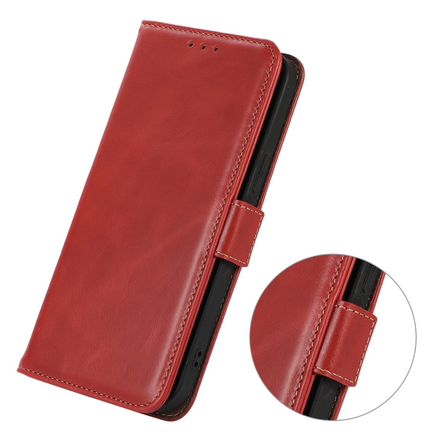 For Xiaomi Redmi Note 13 Pro 4G / Poco M6 Pro 4G Cover Genuine Cow Leather RFID Blocking Wallet Phone Case - Red