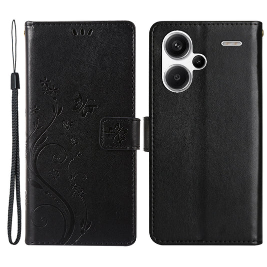 For Xiaomi Redmi Note 13 Pro+ 5G Leather Case Wallet Butterfly Imprinted Phone Cover - Black