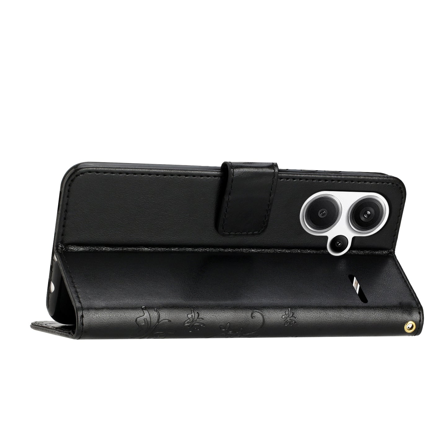 For Xiaomi Redmi Note 13 Pro+ 5G Leather Case Wallet Butterfly Imprinted Phone Cover - Black